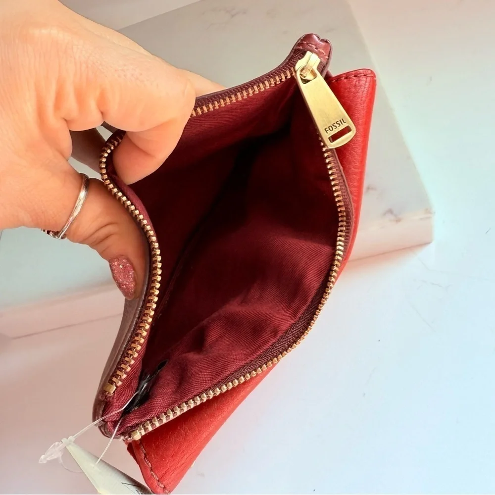 NWT Fossil RFID Preston Zip Clutch Wallet Midnight Crimson